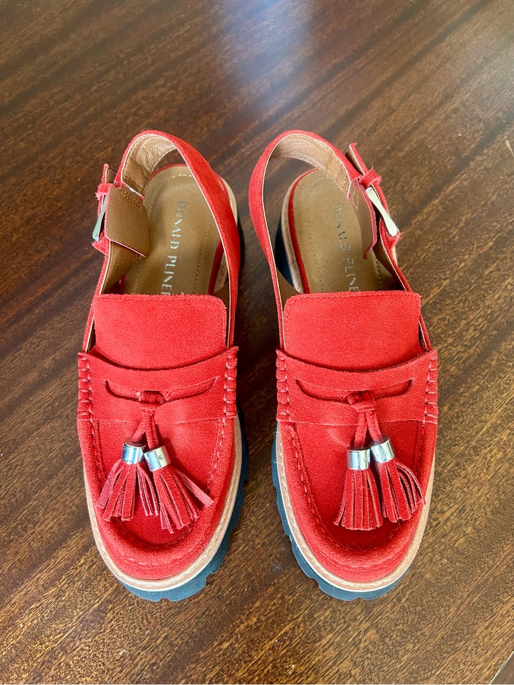 Red Suede Tassel Slingback Loafers